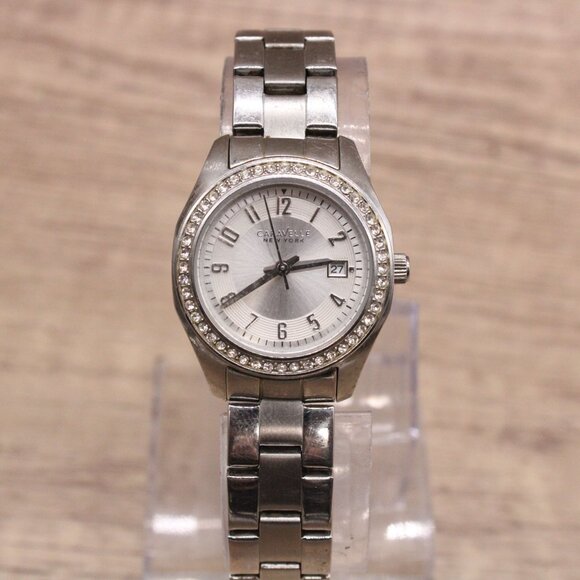 Caravelle Watch Womens Silver Tone Stainless Steel Classic Rhinestones Dial - Picture 2 of 9